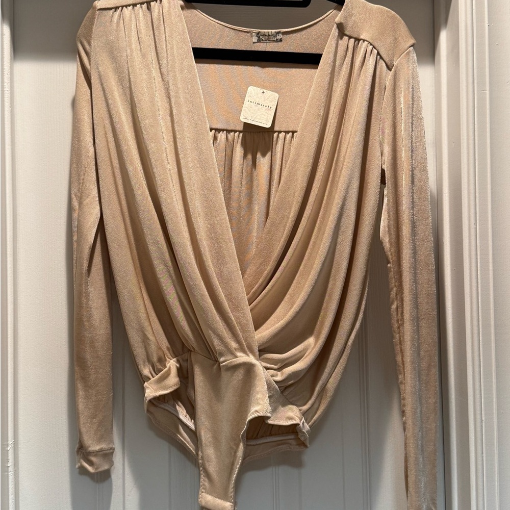 Chic Beige Draped Bodysuit
